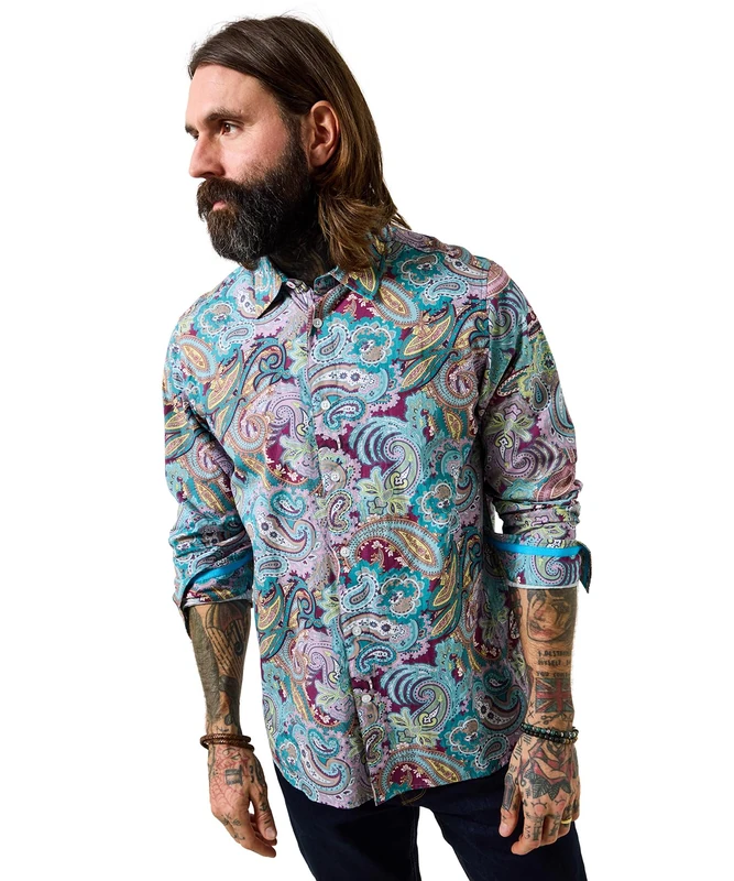 Joe Browns Men's Standout Bold Paisley Long Sleeve Shirt, Regular, Purple, UK XL