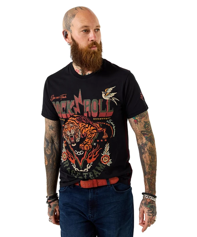 Joe Browns Men's Rock and Roll Tiger Graphic Tee, Regular, Black, UK M