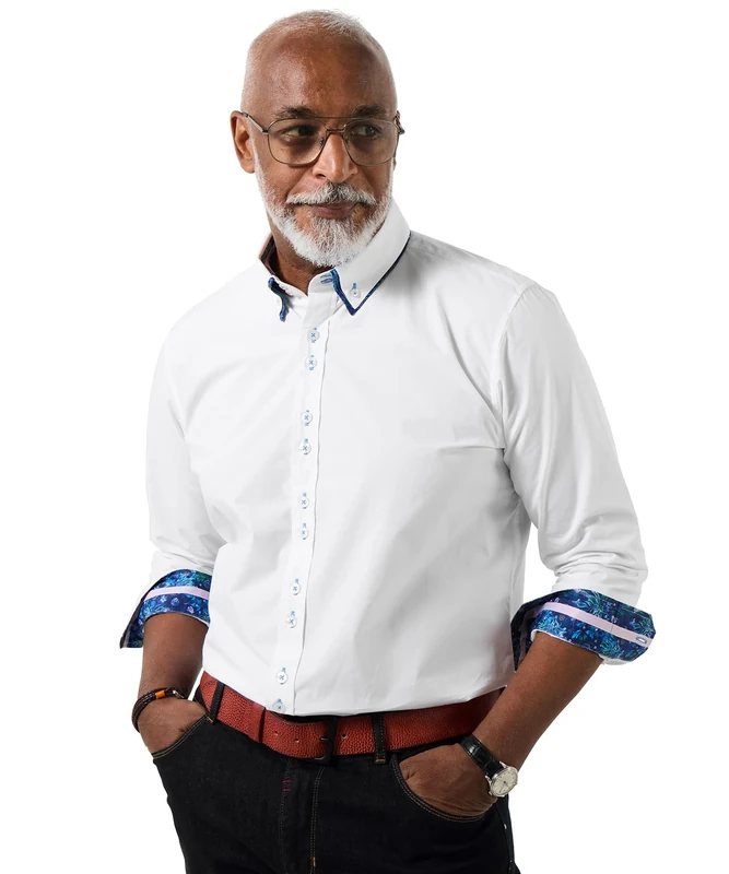 Joe Browns Men's Smart Double Collar Long Sleeve Shirt, Regular, White, UK S