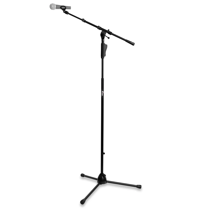 Tiger Professional Microphone Boom Stand with Tripod Base, Adjustable Height, Easy Clutch, Heavy-Duty Mic Clip, Black – Studio, Recording, Podcast, Vocal, Instrument Microphone Stand