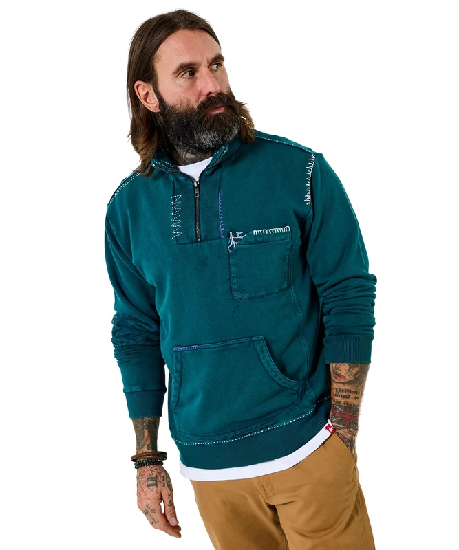 Joe Browns Mens Customised Zip Up Neck Funnel Sweatshirt, Teal, XL UK
