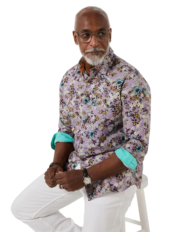 Joe Browns Mens All Over Floral Print Long Sleeve Shirt, Lilac, XL UK