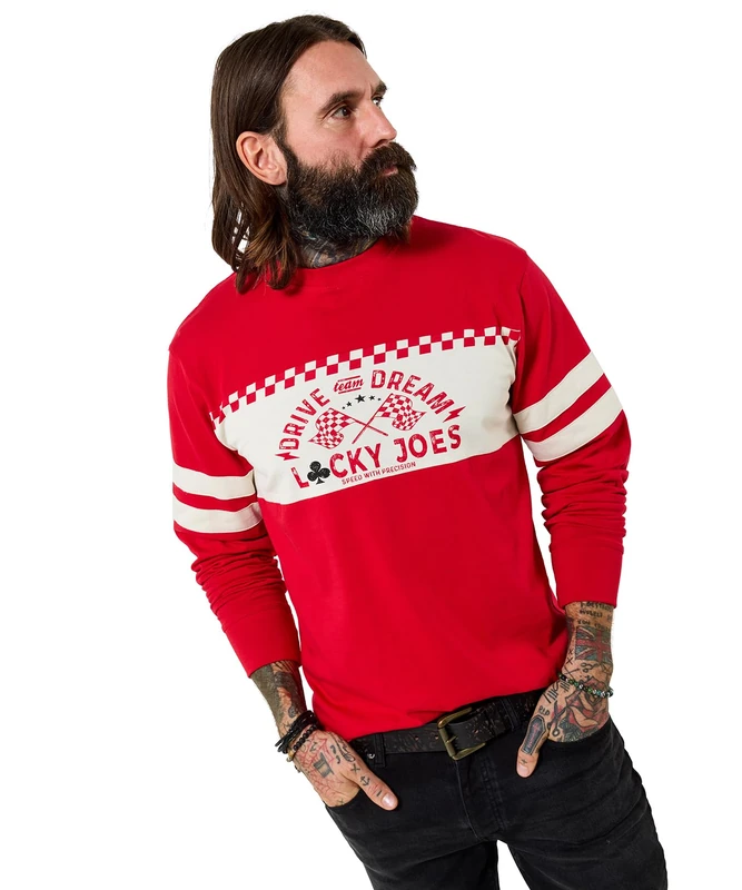 Joe Browns Men's Crew Neck Long Sleeve Racer Top, Regular, Red, UK S