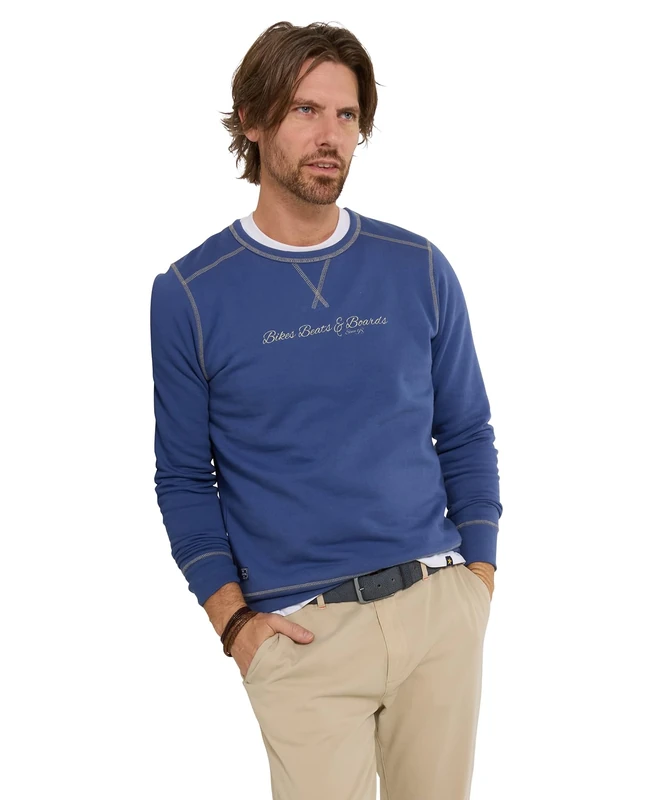 Joe Browns Mens Casual Crew Bike Graphic Top Sweatshirt, Denim, S UK