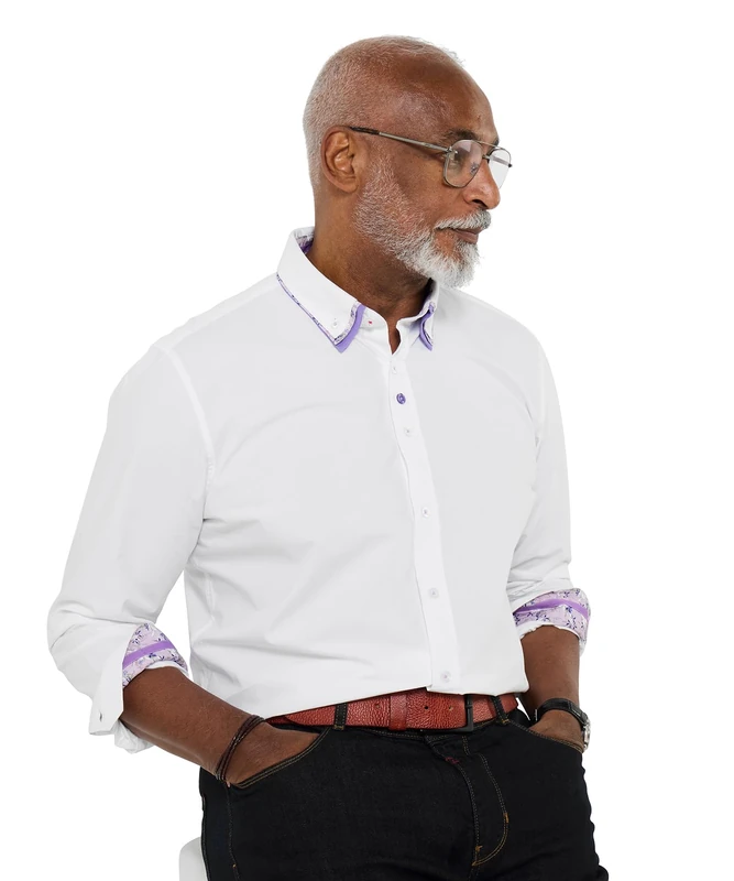 Joe Browns Men's Contrast Trim Collar Smart Shirt, Regular, White, UK S