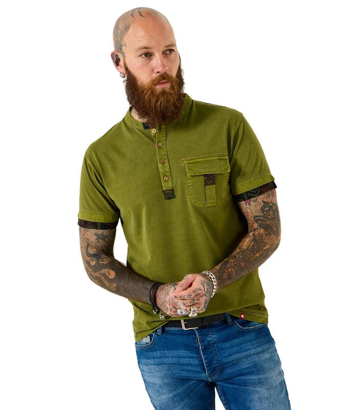 Joe Browns Mens Contrast Trim Customised Henley Top Shirt, Khaki, L UK - Image 1