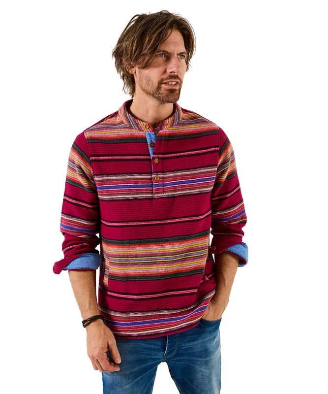 Joe Browns Mens Jacquard Stripe Popover Top Sweatshirt, Berry, M UK