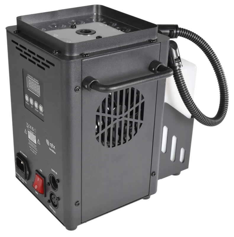 QTX VertiBox Compact Vertical LED Fog Machine | Portable Party Smoke & Light Effect for DJs, Home Disco, Stage, Xmas & Halloween | Wireless Remote, DMX, RGB LED