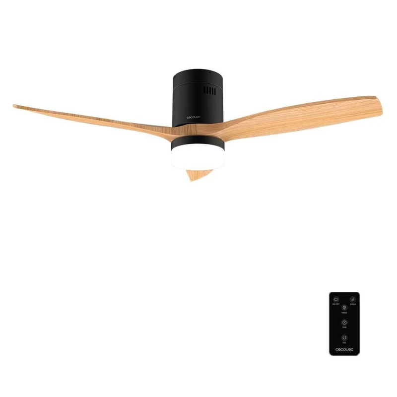 Cecotec EnergySilence Aero 5600 Classic Black&LightWood Ceiling Fan with Light and Remote Control 52 Inches DC Motor 40 W, 3 Blades, LED Light, Timer, 6 Speeds, Winter/Summer Mode
