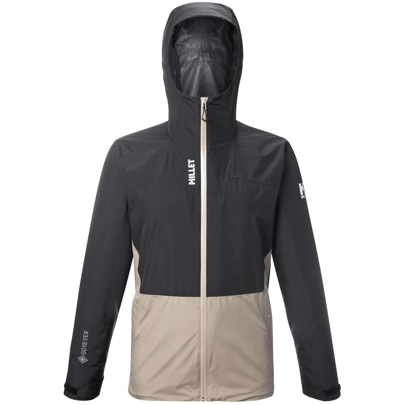 MILLET GORE-TEX Waterproof Hiking Jacket 2 Layers ePE Breathable Rain Protection – UBIC GTX 2L, Black & Beige, XS - Image 1