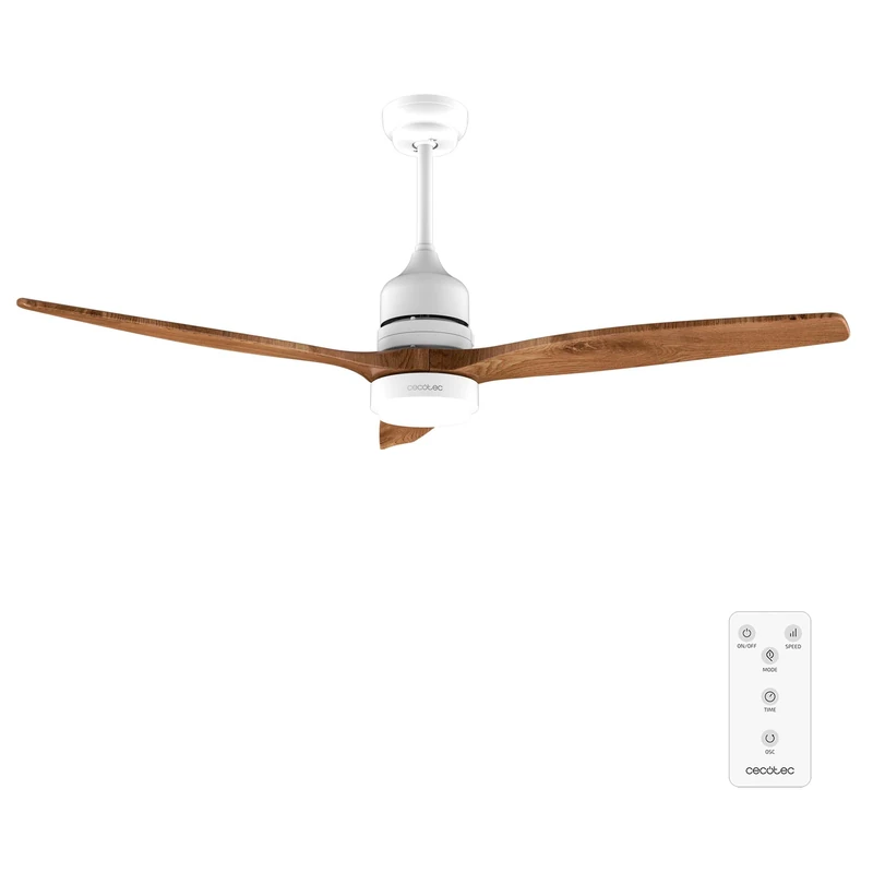 Cecotec EnergySilence Aero 5230 White & Blackwood Ceiling Fan with Light and Remote Control, DC 40W Motor, 3 Blades, LED, Height Adjustable, Timer, 6 Speeds, Winter/Summer Mode