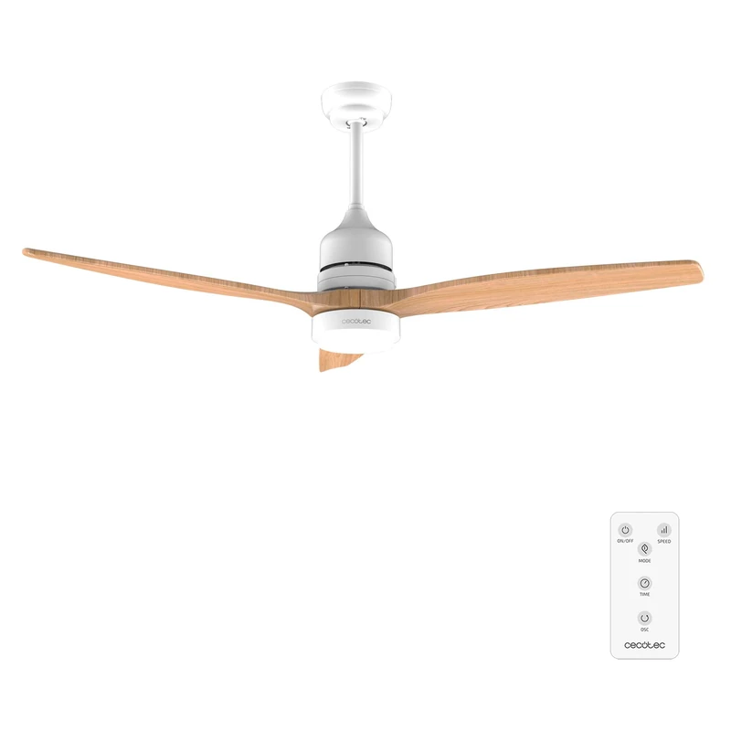Cecotec EnergySilence Aero 5230 Whitewood Ceiling Fan with Light and Remote Control, 52 Inches, 40 W DC Motor, 3 Blades, LED Light, Adjustable Height, Timer, 6 Speeds, Winter/Summer Mode