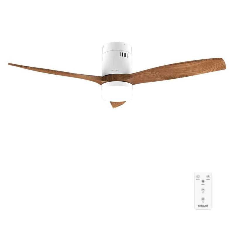 Cecotec EnergySilence Aero 5600 Classic White&DarkWood Ceiling Fan with Light and Remote Control 52 Inches DC Motor 40 W, 3 Blades, LED Light, Timer, 6 Speeds, Winter/Summer Mode