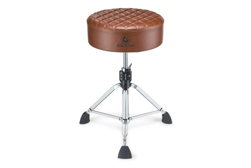 Gibraltar drum throne, 9800 Series - 9808RS-BR - 15" round seat Memory Foam Cushion vinyl chestnut/brown - Double-braced - Non-slip rubber feet - Height adjustment screw spindle