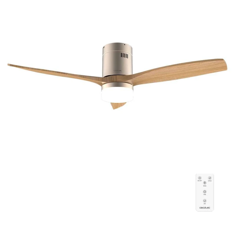 Cecotec EnergySilence Aero 5600 Classic Gold&LightWood Ceiling Fan with Light and Remote Control 52 Inch DC Motor 40 W, 3 Blades, LED Light, Timer, 6 Speeds, Winter/Summer Mode