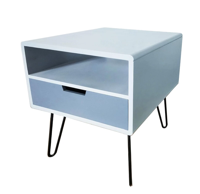 A ASPECT Viola Single Drawer Hairpin Leg Bedside Table-Grey - Image 1