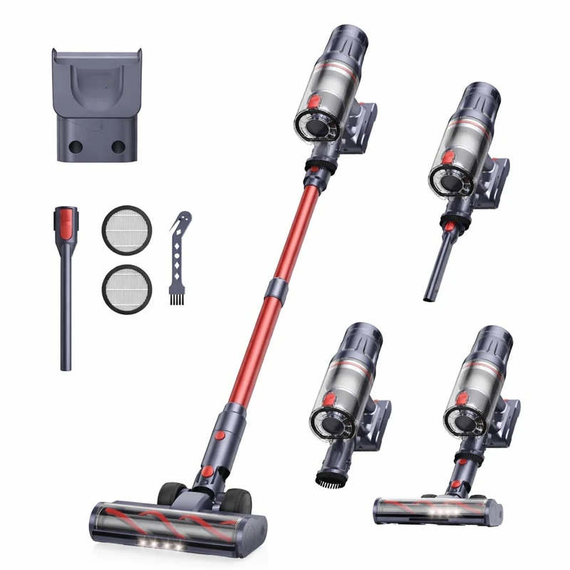 Cordless Stick Vacuum, 65min Run-time Upright Vacuum Cleaner with 50Kpa 600W Hyper Suction, Self-standing Design, 2-in-1 Handheld Vac for Home Pet Hair, Smart Touch Control & Wall-Mount Charge