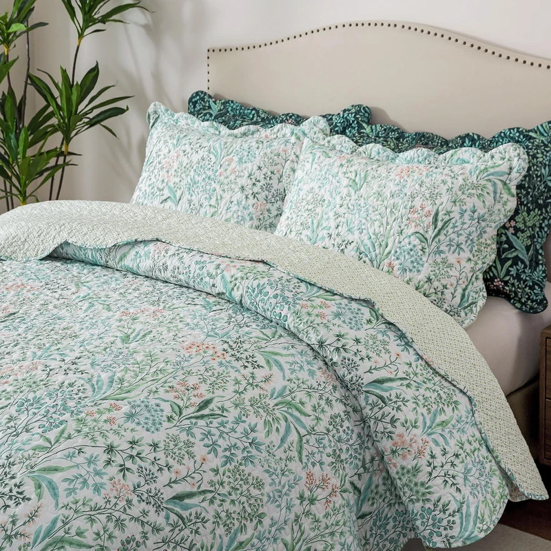 HoneiLife Botanical Quilt King Size - Floral Quilt Sets 3-Piece, Microfiber Bedspreads Wildflower Coverlets Lightweight Bed Cover, King Size Quilt Bedding Sets Spring/Summer Use