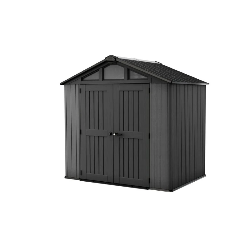 Keter Stronghold 8x6ft Outdoor Garden Shed - Grey | Heavy‑Duty Resin Storage Shed with Double‑Wall Construction | Wide Double Doors, Skylight, Windows & Ventilation | Secure, Low‑Maintenanc