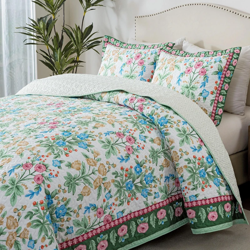 HoneiLife Floral Quilt King Size - Microfiber Quilt Sets 3-Piece, Spring Bedspreads Wildflower Coverlets Lightweight Bed Cover, King Quilt Bedding Sets Summer Quilts