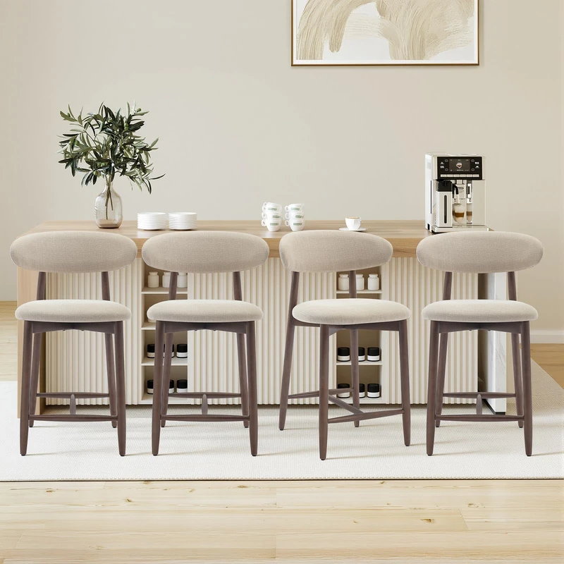 COLAMY 4PCS Counter Height Bar Stools with Back, Modern Upholstered Bar Chairs with Ergonomic Backrest & Footrest, Rubberwood Frame, Breathable Fabric, Padded Seat for Kitchen Island & Home Bar