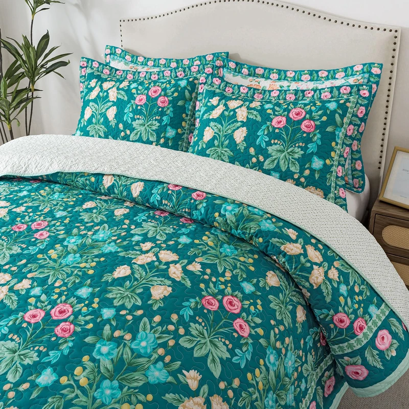 HoneiLife Floral Quilt King Size - Wildflower Quilt Sets 3-Piece, Microfiber Bedspreads Spring Coverlets Lightweight Bed Cover, King Size Quilt Bedding Sets Botanical Quilts All Season Use