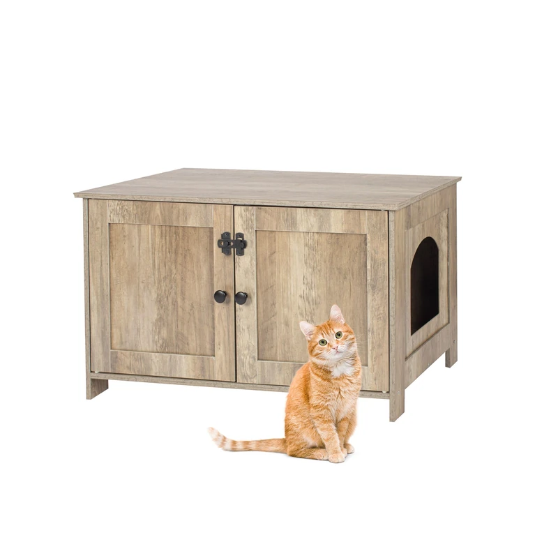Relaxdays Cat Cabinet for Litter Tray, Lockable & Partition, Side Entrance, 46x78.5x44.5cm, Brown