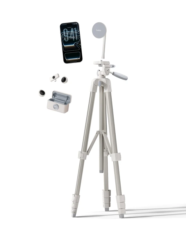 Belkin Stage Creator Kit with Tripod Stand, Magnetic Phone Mount, Dual Wireless Microphones, Portable Content & Vlogging Setup for iPhone, Android, TikTok, YouTube, Streaming, Instagram Creators
