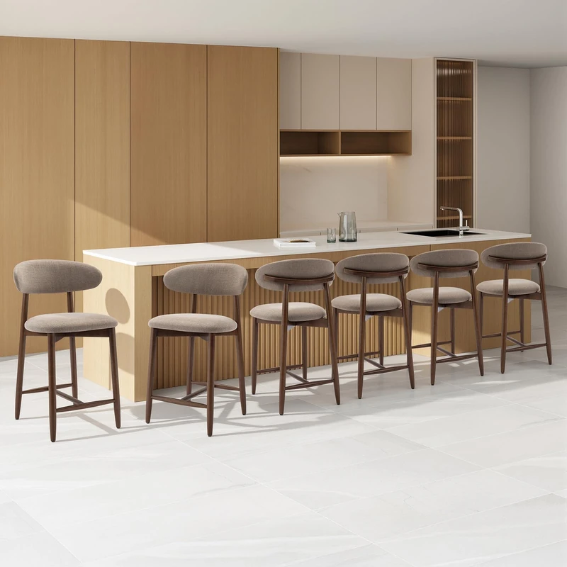 COLAMY 6PCS Counter Height Bar Stools with Back, Modern Upholstered Bar Chairs with Ergonomic Backrest & Footrest, Rubberwood Frame, Breathable Fabric, Padded Seat for Kitchen Island & Home Bar