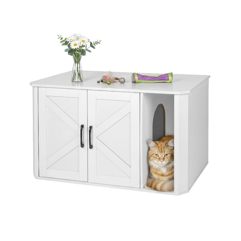Relaxdays Cat Cabinet with Entrance & Litter Mat, Hides Litter Tray, 50x85x49 cm, White