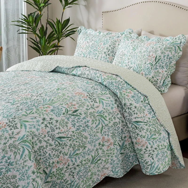 HoneiLife Botanical Quilt King Size - Spring/Summer Quilts 3-Piece, Microfiber Bedspreads Wildflower Coverlets Floral Quilt Sets Lightweight Bed Cover, Queen Quilt Bedding Sets All Season Use