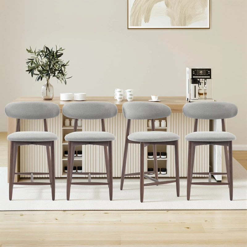 COLAMY 4PCS Counter Height Bar Stools with Back, Modern Upholstered Bar Chairs with Ergonomic Backrest & Footrest, Rubberwood Frame, Breathable Fabric, Padded Seat for Kitchen Island & Home Bar