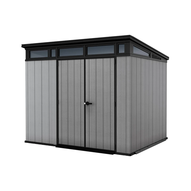 Keter Artisan Evotech 9x7ft Outdoor Garden Shed - Grey | Heavy‑Duty Double‑Wall Resin Storage Shed with Steel Reinforcement | Weatherproof & Secure | Wide Double Doors, Floor Panel & Ventilation