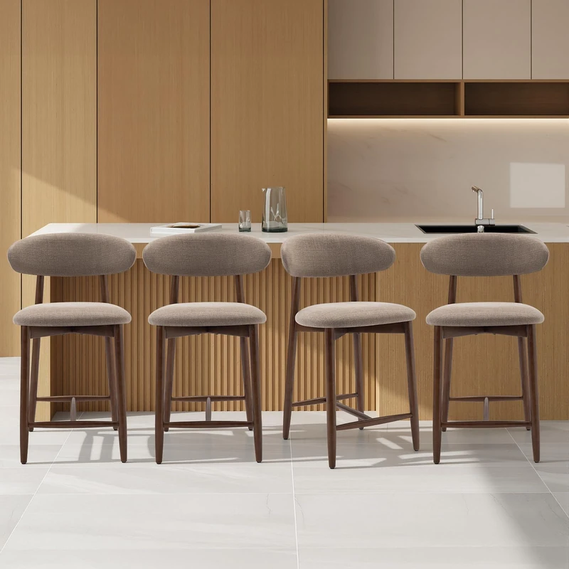 COLAMY 4PCS Counter Height Bar Stools with Back, Modern Upholstered Bar Chairs with Ergonomic Backrest & Footrest, Rubberwood Frame, Breathable Fabric, Padded Seat for Kitchen Island & Home Bar