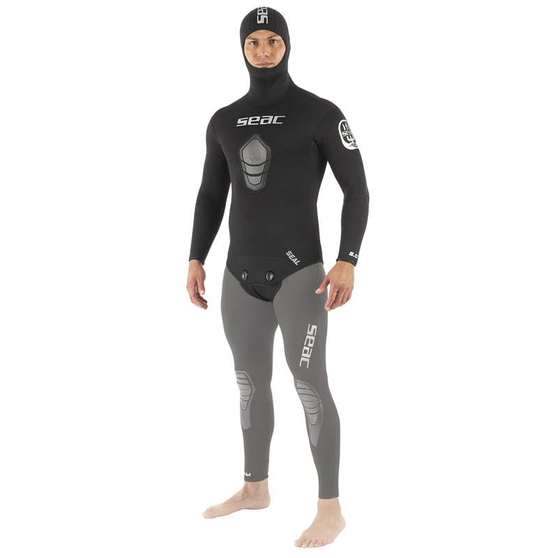 SEAC Seal Jacket – Men's Two-Piece 3mm Neoprene Jacket with Hood | Freediving & Fishing Diving | Open Cell Interior, Aquastop Face Wrists and Ankles, Neoprene