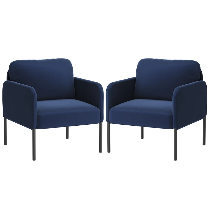 COLAMY Upholstered Armchair Accent Chair, Modern Lounge Chair with Padded Backrest, Soft Velvet Living Room Chair for Bedroom, Apartment & Reading Corner,Blue