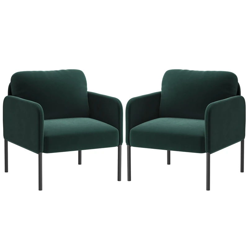 COLAMY Upholstered Armchair Accent Chair, Modern Lounge Chair with Padded Backrest, Soft Velvet Living Room Chair for Bedroom, Apartment & Reading Corner,Green