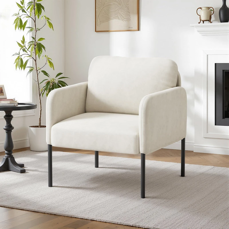 COLAMY Upholstered Armchair Accent Chair, Modern Lounge Chair with Padded Backrest, Soft Velvet Living Room Chair for Bedroom, Apartment & Reading Corner,Beige