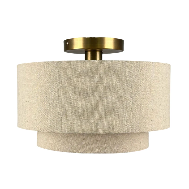 Relaxdays ceiling light, linen and metal, E27, 24x35x35 cm, beige/bronze living room and bedroom lamp