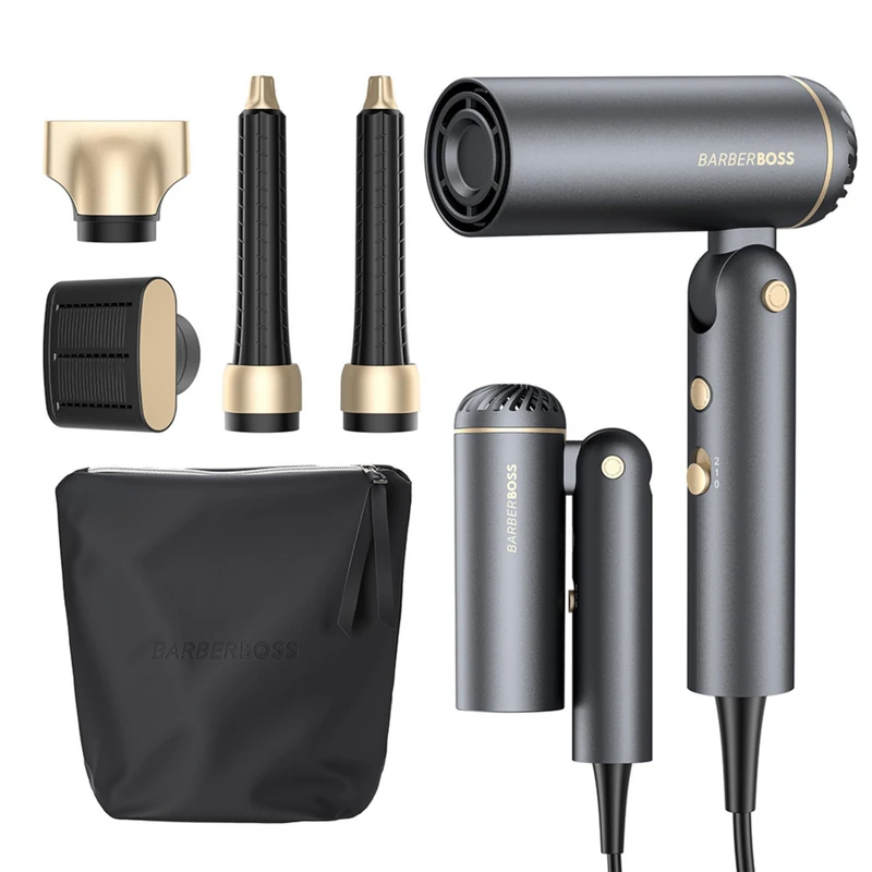 BarberBoss Hair Dryer, Hot Air Styler, Anti Frizz, Negative Ion, Foldable Hair Dryer and Curler, High-Speed Motor, Travel Hair Styling Tool, Fast Drying Hair Styler, No Heat Damage, QR-8850 - Image 1