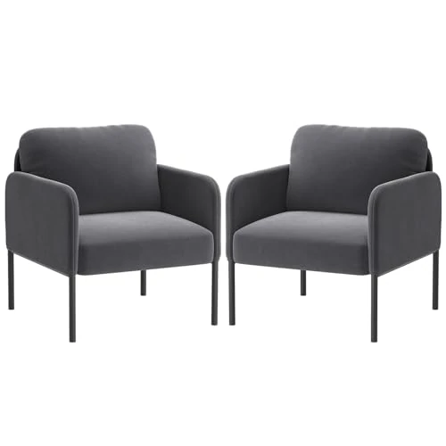 COLAMY Upholstered Armchair Accent Chair, Modern Lounge Chair with Padded Backrest, Soft Velvet Living Room Chair for Bedroom, Apartment & Reading Corner,Grey