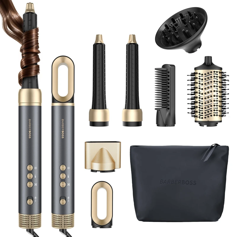 BarberBoss All-in-One Hot Air Styler, Professional Fast Drying Hair Dryer, Anti Frizz, Negative Ionic Technology Air Styler, Volumiser and Curler, Straightener, High Speed Hair Styling Tool, QR-8820