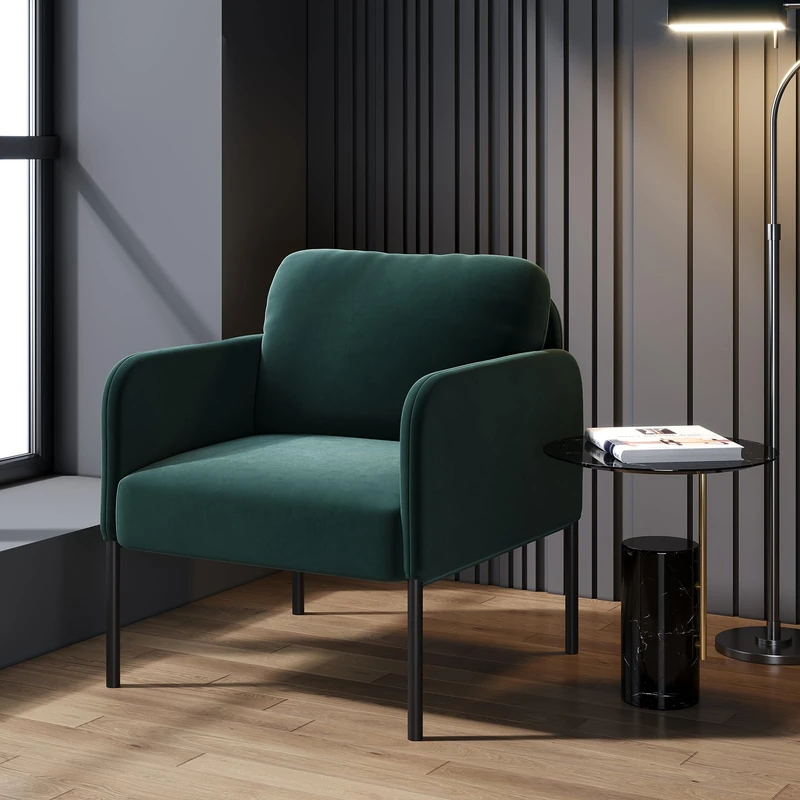COLAMY Upholstered Armchair Accent Chair, Modern Lounge Chair with Padded Backrest, Soft Velvet Living Room Chair for Bedroom, Apartment & Reading Corner,Green