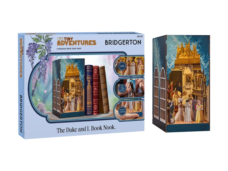 Revell Tiny Adventures Tiny Adventures - Bridgerton The Duke and I Book Nook - With LED Lighting, 3D Miniature DIY Wooden Craft