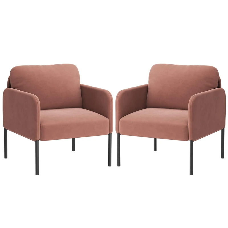 COLAMY Upholstered Armchair Accent Chair, Modern Lounge Chair with Padded Backrest, Soft Velvet Living Room Chair for Bedroom, Apartment & Reading Corner,Pink