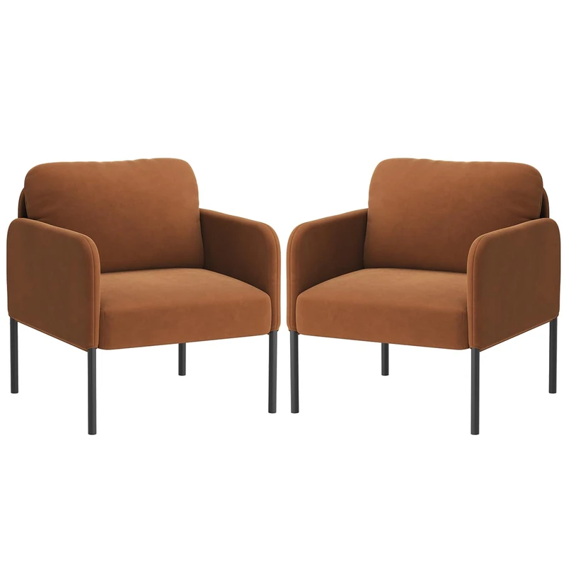 COLAMY Upholstered Armchair Accent Chair, Modern Lounge Chair with Padded Backrest, Soft Velvet Living Room Chair for Bedroom, Apartment & Reading Corner,Orange