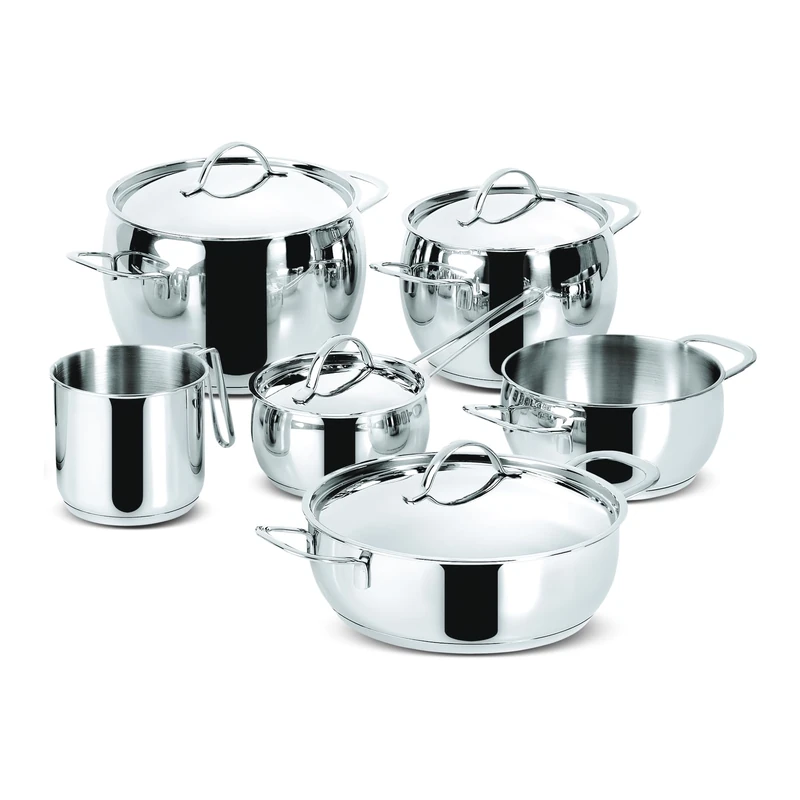 Lagostina Euforia 18/10 Stainless Steel Induction, Gas and Oven Set, 10 Pieces, Lagoseal Plus Base, Cookware Set with 3 Casseroles, 2 Pots, Milk Pans, 4 Lids - Image 1