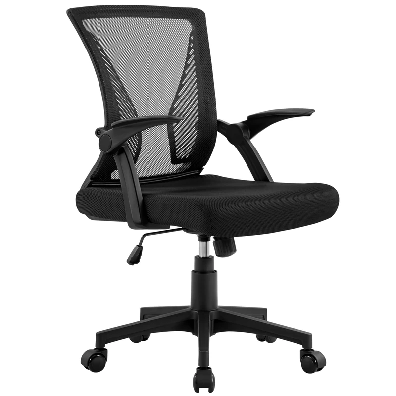 Yaheetech Ergonomic Mesh Office Chair, Swivel Computer Desk Chair with Flip-up Armrests and Lumbar Support, Reclining for Home Office, Study Room Bedroom, Black