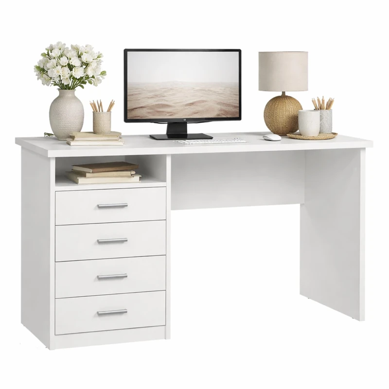 Well Home Desk Tormes with 3 Drawers in White 110x48.5x76cm - Image 1