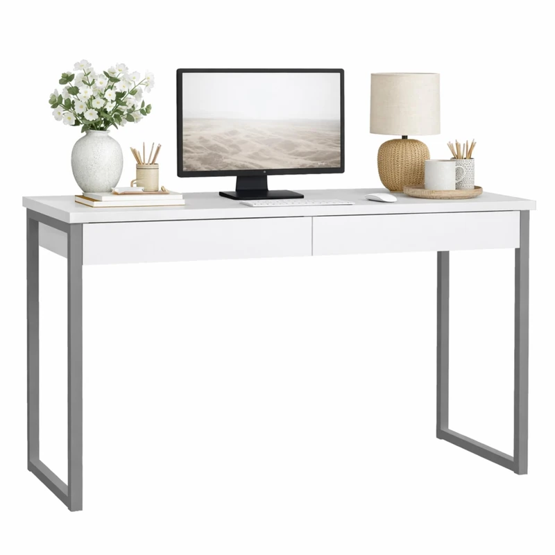 Well Home Tormes Alto Desk with 2 Drawers in White Gloss 101.6 x 40 x 76.5 cm